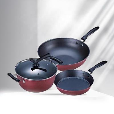 China 6 Pieces Red Cast Iron Cookware Set Nonstick Soup Pots For Kitchen for sale