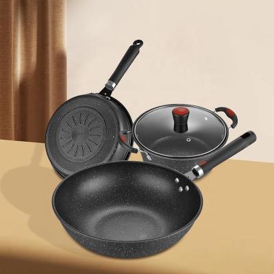 China Black Flat Bottom Cooking Frying Non Stick Cast Iron Cooking Set for sale