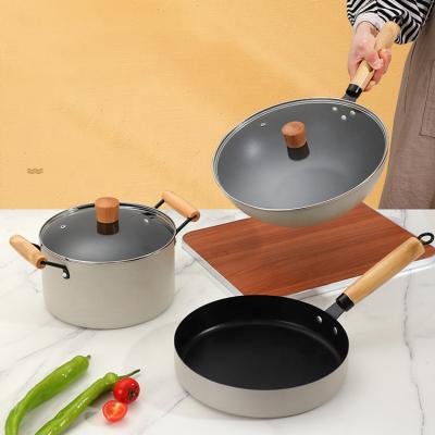 China 3 Pcs Nonstick Cookware Set Fine Iron Non Stick Cooking Pot Set With Glass Lid for sale