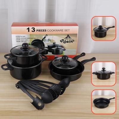 China Kitchen 13 Piece Non Stick Cast Iron Cookware Set Black Pot And Pans for sale