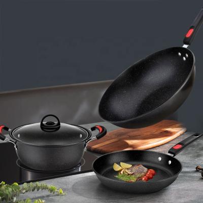 China Black Non Stick Cast Iron Cookware Set  Medical Stone Cookware Set for sale