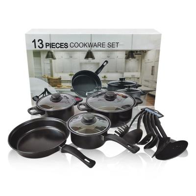 China Mordern Style 13 Piece Black Cast Iron Pan Set  Non Stick Coating for sale