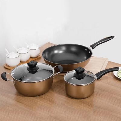 China Customized Logo Cast Iron Cookware Set 3 Piece Non Stick With Plastic Handle for sale