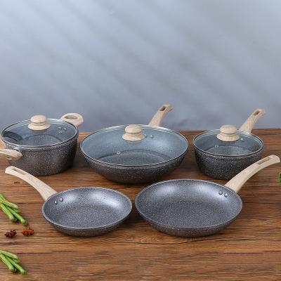 China Various Models Grey Kitchen Cookware Sets Maifan Stone With Anti Heat Handle for sale
