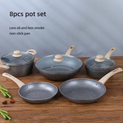 China 8Pcs Maifan Stone Nonstick Aluminium Cooking Pot Set Grey Color for sale