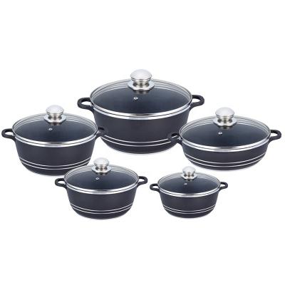 China Home Kitchen Aluminum Cookware Set 10 Pieces With Tempered Glass Lid for sale