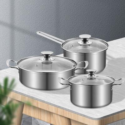 China 3 Pcs Stainless Steel Cookware Cookware Sets Induction Cook Pot Set Of Stainless Steel Pot Sets With Lid for sale