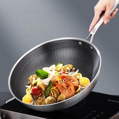 China High Capacity Honeycomb Kitchen Frypan Non Stick Stainless Steel With Lid for sale
