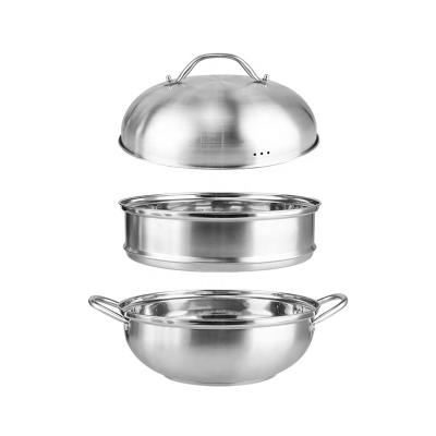 China Double Food Steamer Set 28cm Stainless Steel  Non Stick For Cooking for sale