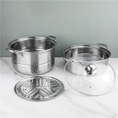 China Restaurants Two Layer Stainless Steel Soup Pot Multi Layer With Glass Lid for sale