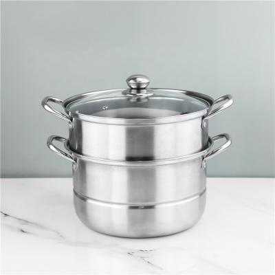China Two Layer Stainless Steel Steamer Pot With Handles Glass Lid for sale