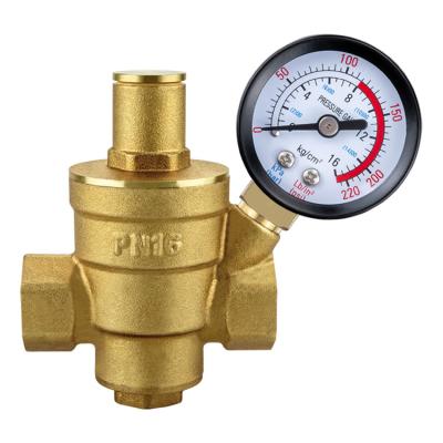 China PN16 1/2inch 3/4inch Brass Water Pressure Regulator Valve with Gauge for sale