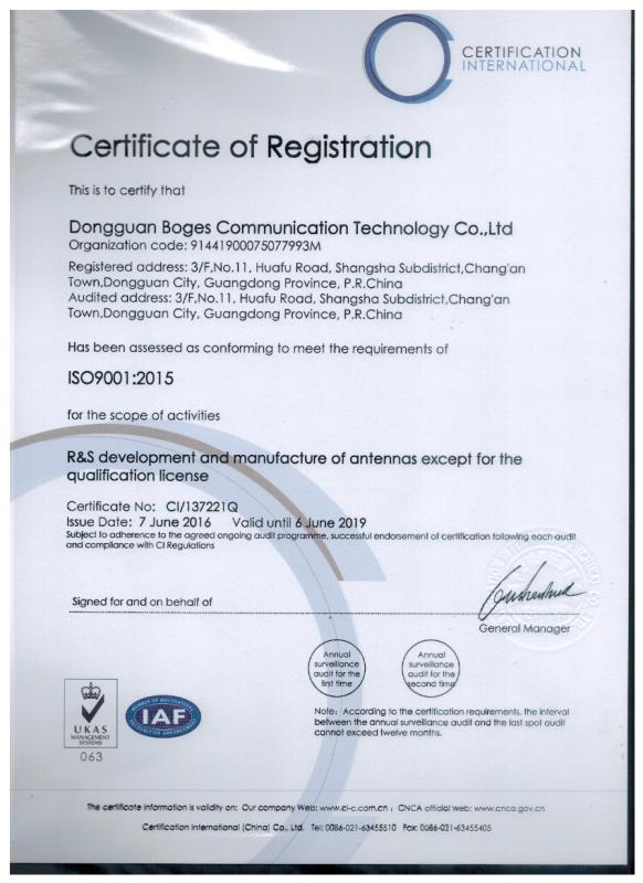 ISO9001:2015 - Dongguan Boges Communication Technology Co., Ltd