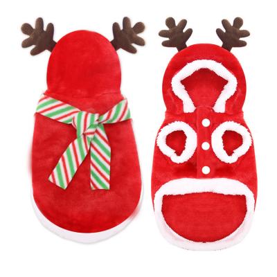 中国 クリスマスの休日のパーティ犬の服装の祝祭ペットのための贅沢でかわいいペットXmasの赤いスカーフの帽子のフード付きの衣服 販売のため