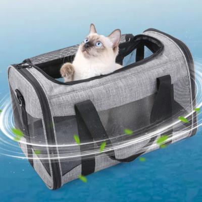 China Pet Handbag Light Foldable Soft Large Space Top Open Mesh Breathable 3 Doors Pad Mat Cat Shoulder Bag For Dogs for sale