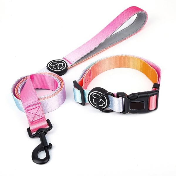 Quality Polyester cute dog leash and collar set Anti Break Metal Buckle Lable With Handle for sale