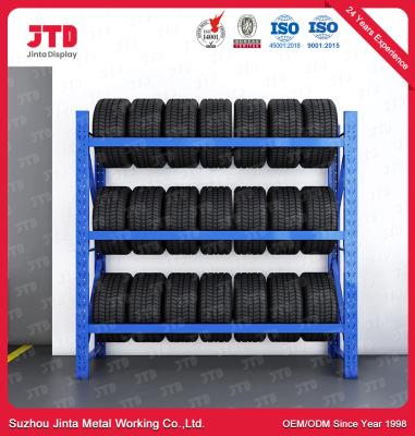 China Heavy Duty Metal Tyre Storage Racks Customized Length 2000mm Blue Color for sale