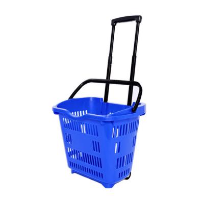 China 34L Customized Foldable Plastic Trolley Basket With Handle For Shopping for sale