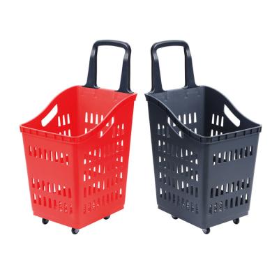 China Supermercados Cesto de plástico de carrinho Cesto de compras personalizado para fácil transporte à venda