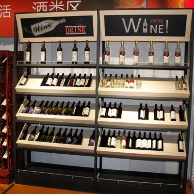 China Customized Supermarket Wooden Wine Storage Shelf Liquor Display Cabinet shelf for sale