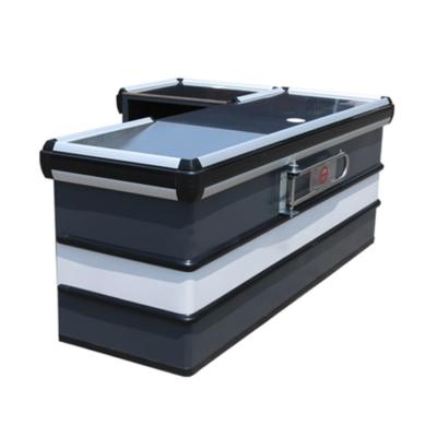 China Heavy Duty Checkout Counter With Adjustable Conveyer Belt Customizable Size And Durability for sale