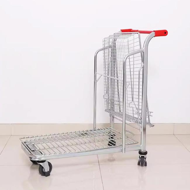 Double-layer metal shopping trolley side view