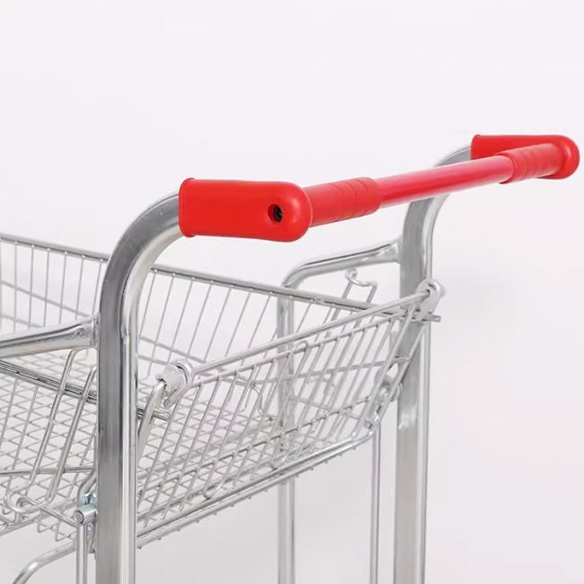 Double-layer metal shopping trolley front view