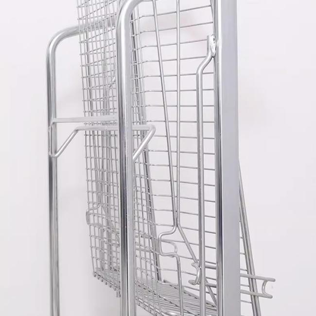 Double-layer metal shopping trolley in use