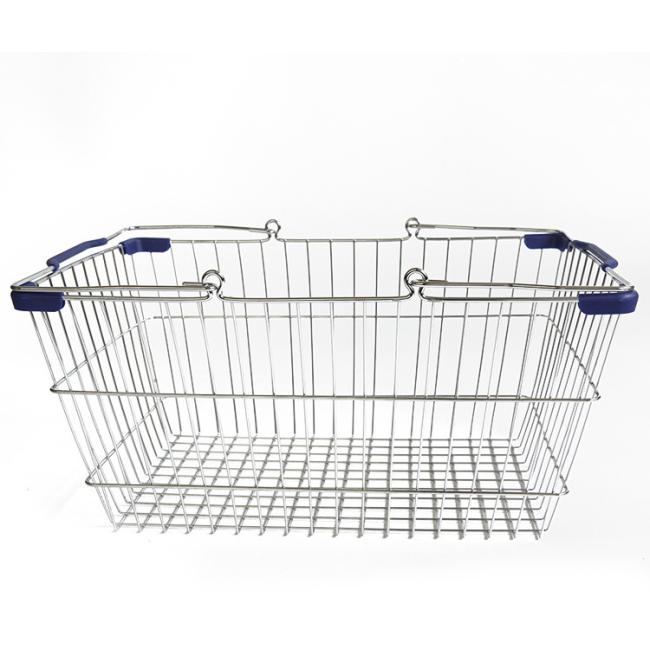 Close-up view of stainless steel shopping basket details