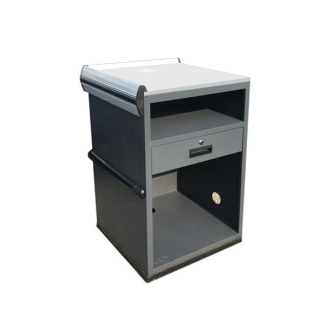 Supermarket checkout counter side view