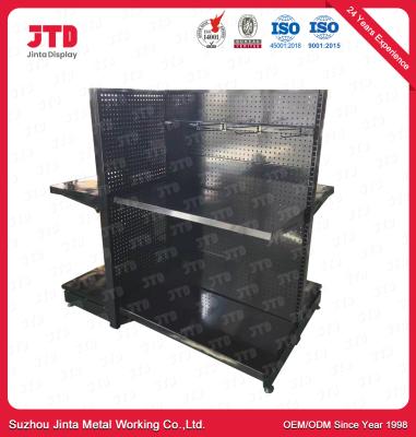 China Stores Black 2 Tier Shelf Punched Back Panel Powder Coating Rack for sale