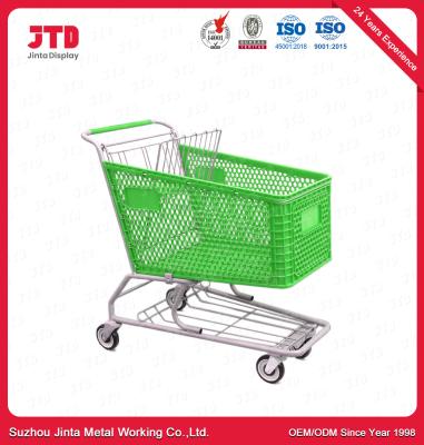 China 200L Plastic Trolley Baskets 4 Wheels OEM Green Shopping Cart for sale