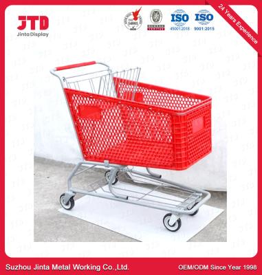 China Red 150kg Metal Shopping Trolley With Basket 240 Liter for sale