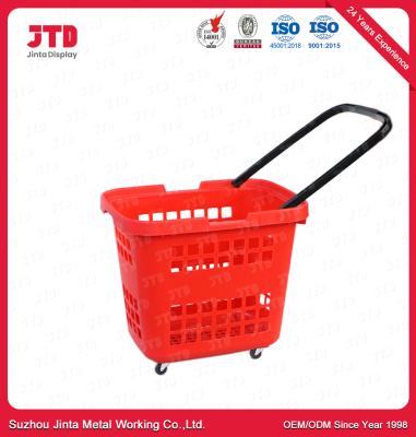 China 45L Plastic Shopping Basket With Handle HDPP Three Wheels for sale