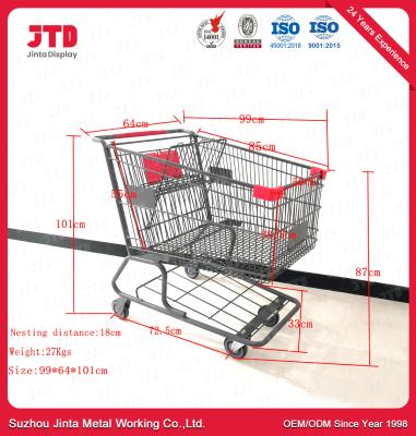 China OEM Supermarket Shopping Mall Trolley 180L Heavy Duty Steel Shopping Cart for sale
