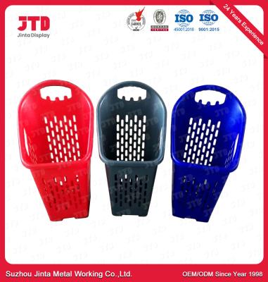 China Ausbreitenplastikeinkaufskorb mit roter Farbe der Rad-60L zu verkaufen