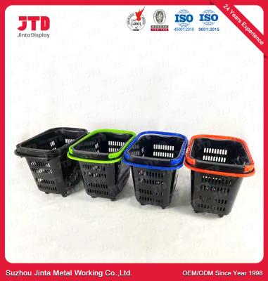 China Desdobrando cestas de compra plásticas do trole 50L com quatro rodas à venda