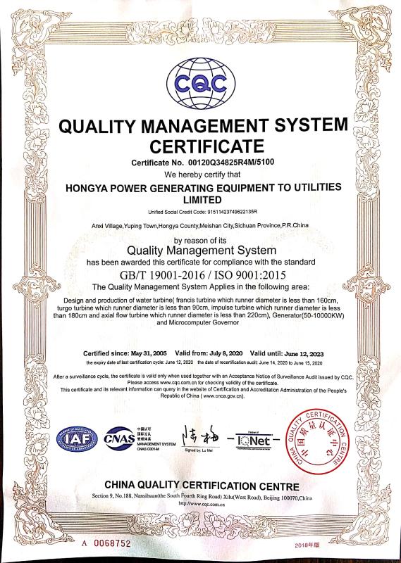 quality mangement system - Hongya Power Generating Equipment To Utilities Limited