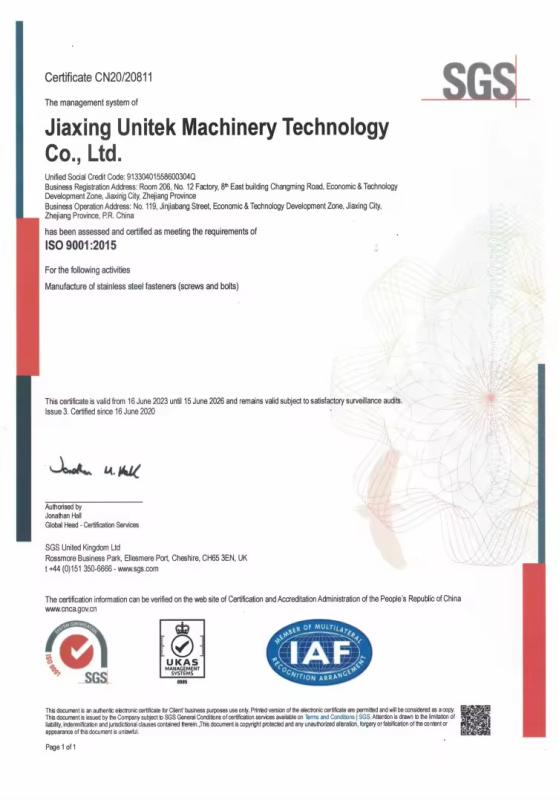  - Jiaxing Unitek Machinery Technology Co.,Ltd.