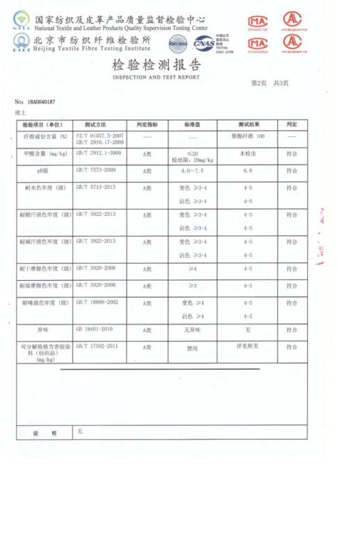INSPECTION AND TEST REPORT - Beijing Bilemi Garment Co., Ltd.