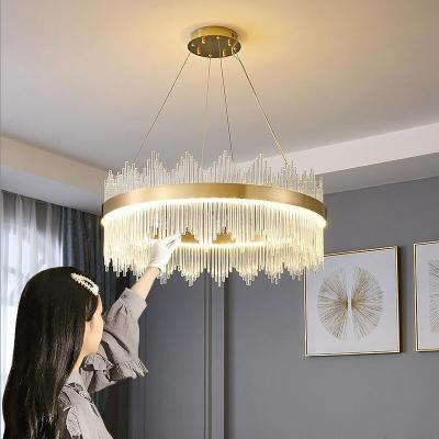 China 3000K To 6500K Modern Luxury Ceiling Lights Brass Gold Crystal Chandelier Double Rimmed for sale