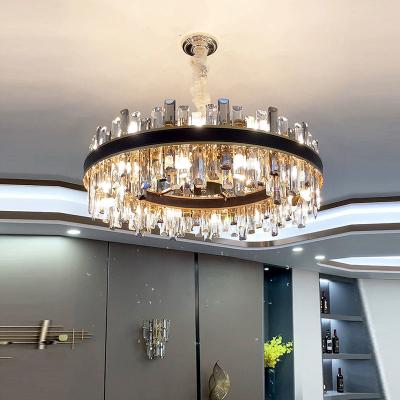 China E14 Luxury Modern Chandeliers Rustproof Leather Decoration Black Crystal Pendant Light for sale