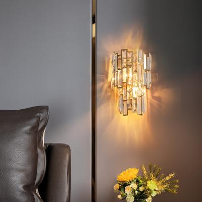China AC220V Crystal Wall Lights Clear Tiered moderno de acero inoxidable Crystal Wall Sconce en venta