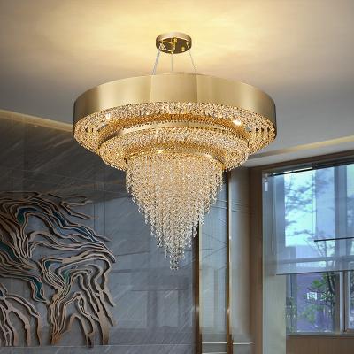 China Shopping Mall Titanium Gold Plated Crystal Chandeliers Electroplating E14 Light Source for sale