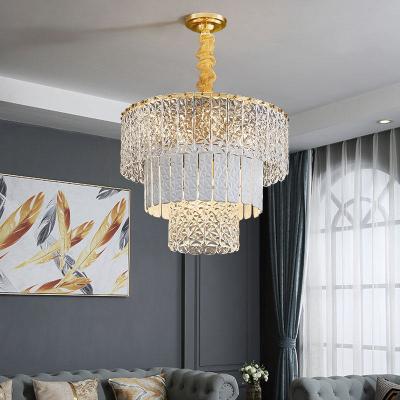 China Tricolor Triangular Modern Crystal Chandelier Gold Finish Multiple Processes for sale