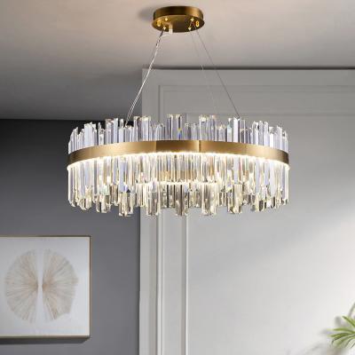 China Tricolor Round Shape Chandelier Crystal Ceiling Light Fixture With Metal Ceiling Plate for sale