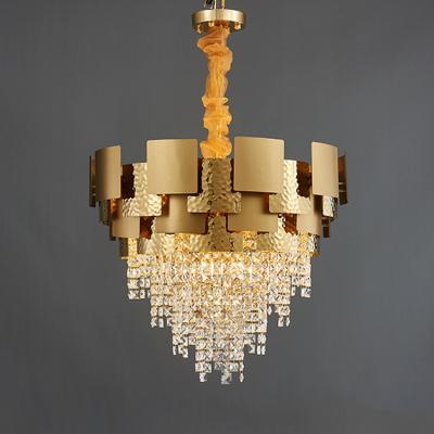 China Titanium Gold Glass Chandelier Crystals Luxury Pendant Lights 6m2 To 25m2 for sale