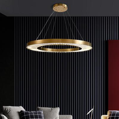 China Brushed Brass Dimmable Three Ring LED Modern Ring Chandelier 110V To 240V for sale