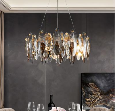 China 80cm Adjustbale Wire Iron Crystal Chandelier Smoked Crystal Ceiling Light ISO9001 240V for sale