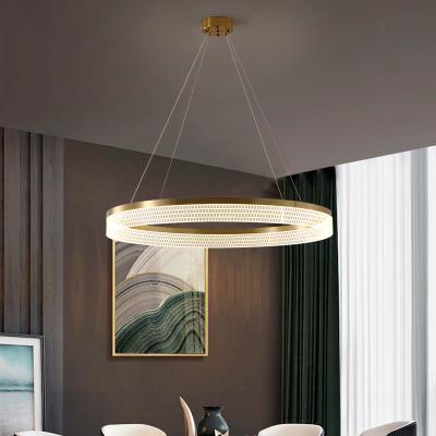 China Tricolor Modern Ring Chandelier Dimmable Double Ring Pendant Light With Acrylic Lampshade for sale